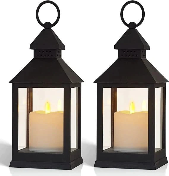 041 (2pc)Mini Square Lantern Lamps with Moving Flame LED Light for Home Decoration Diwali & Christmas