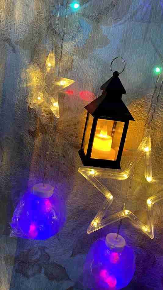 041 (2pc)Mini Square Lantern Lamps with Moving Flame LED Light for Home Decoration Diwali & Christmas