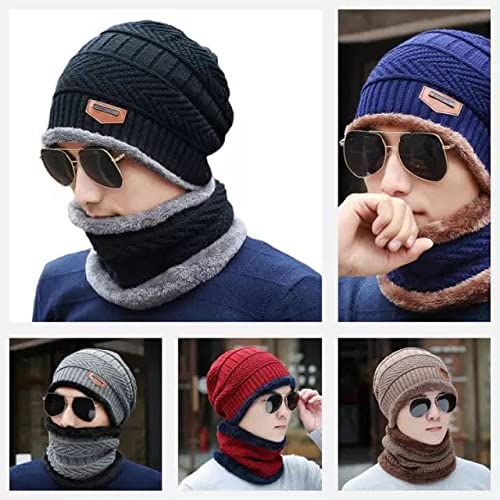 057 Soft  Woolen Beanie Cap Plus Muffler Scarf Set for Men Women Girl Boy - Warm, Snow Proof