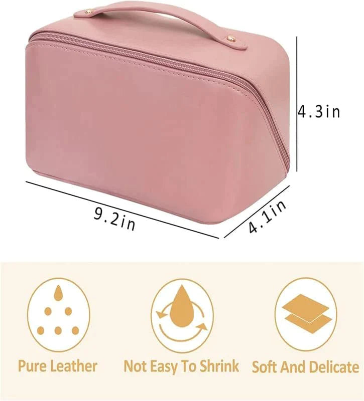 026 Cosmetic Travel Bag Large Capacity , Portable Leather Makeup Storage Bags with Handle and Divider, Wide Opening Cosmetic/Makeup Organizer