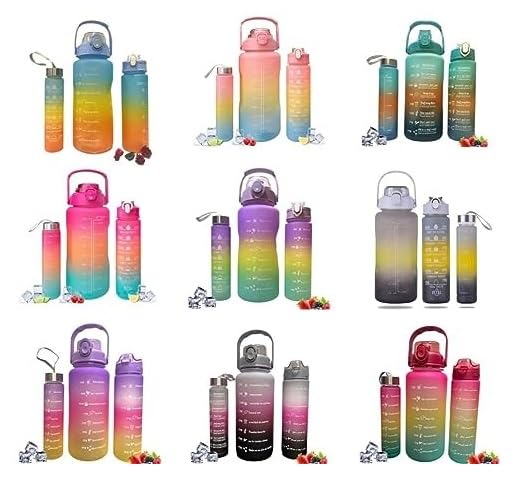 023 3 in 1 Water Bottle with Motivational Time Marker, Leakproof Durable BPA Free Non-Toxic Water bottle for office, gym, school