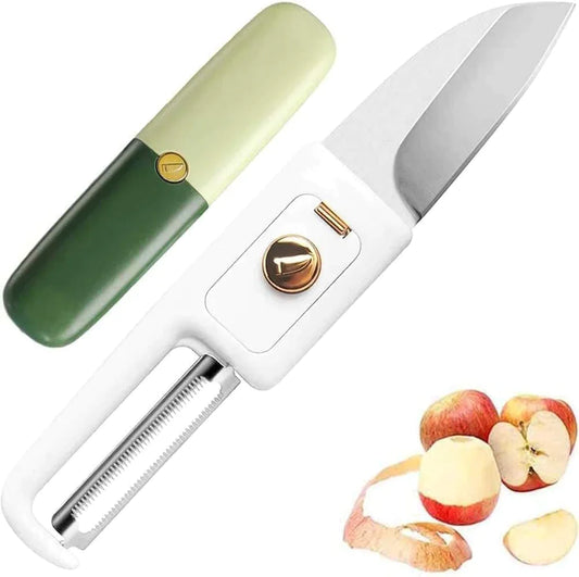 010 Multifunctional 2 in 1 Stainless Steel Fruit Knife Peeler, Fruit and Vegetable Peeler Dual-Use Knife, Outdoor Kitchen Tools Portable Peeling Fruit Peeler (2 in 1 Knife)
