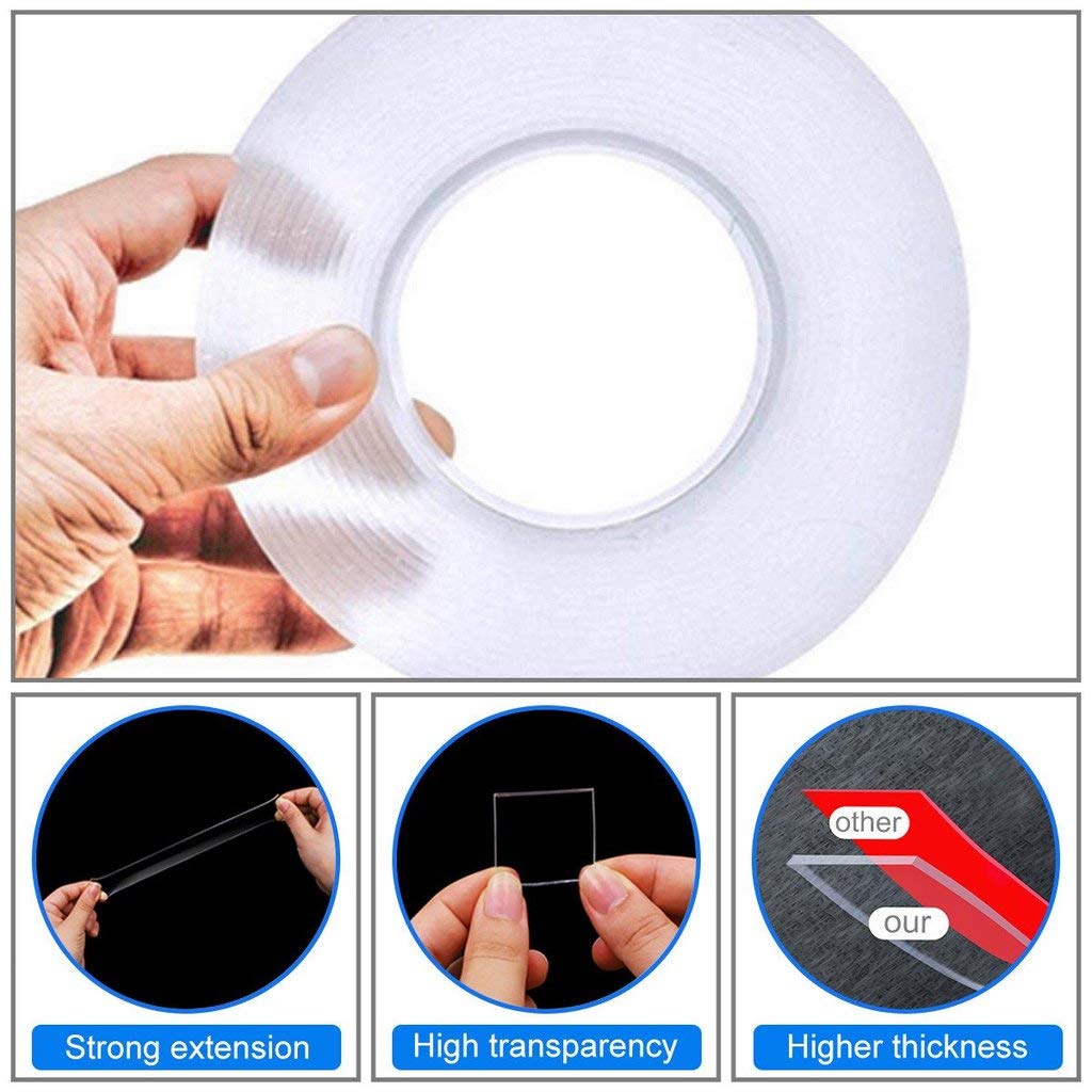 0107  3 Meter Multipurpose Double Sided Tape - Adhesive Silicone Tape, Heavy Duty, Heat Resistant, Multi-Functional, Removable, Washable, Reusable Anti-Slip Gel Nano Grip Tape