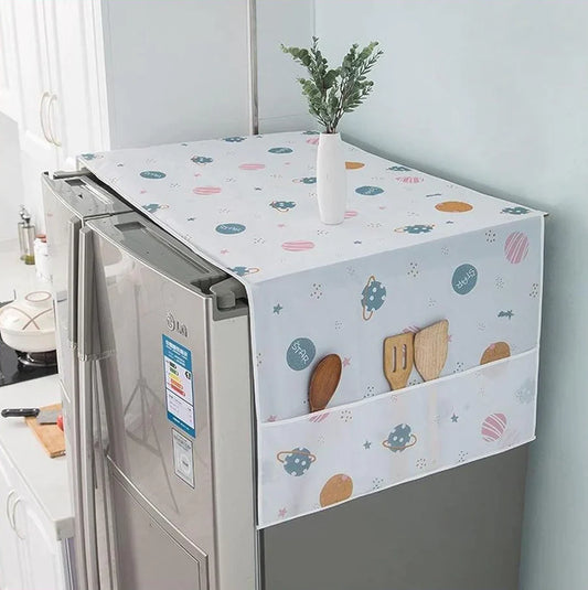 031 Fridge Cover for Top Double Door with 6 Utility Pockets Designer Prints ( Size: 130 x 54 cm )