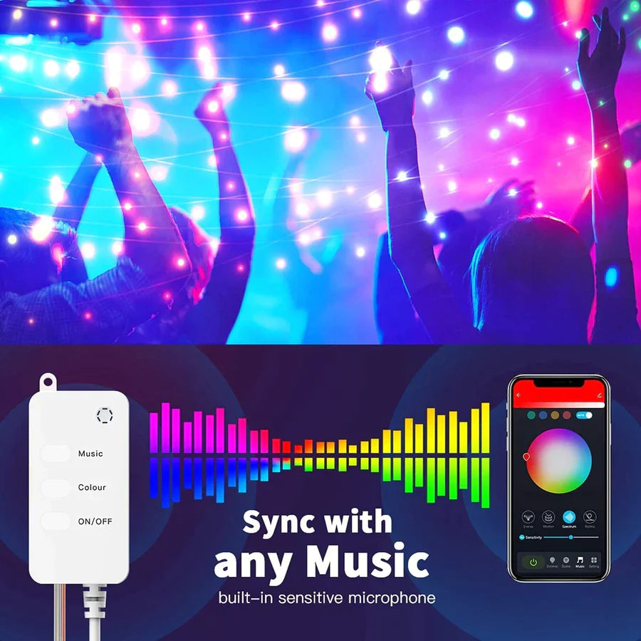 008    Smart Fairy String Lights - 5 Meter 150 LED Fairy Lights with Music Mode Remote App Control RGB Color Changing