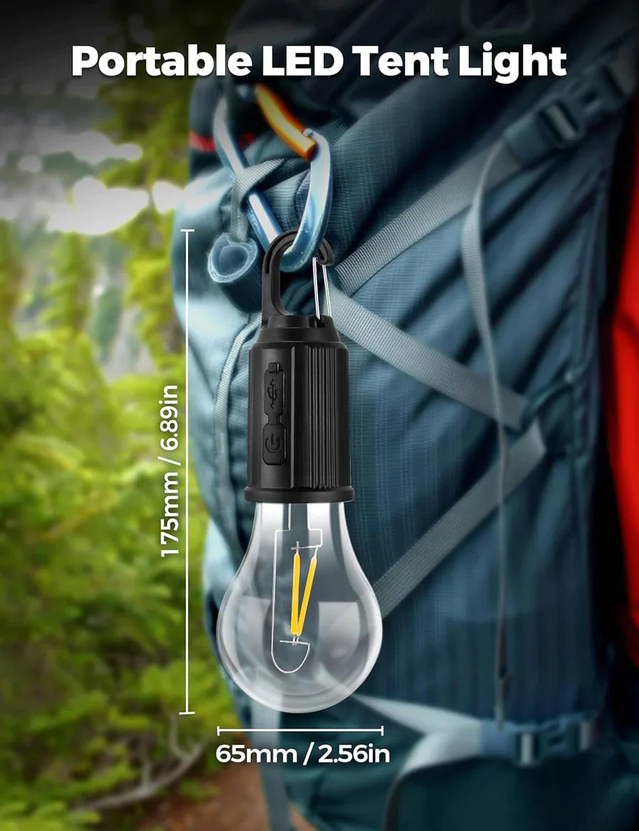 078 Camping Light, Hanging Tent Light Bulb with Hook, Dimmable LED Camping Lantern, 3 Lighting Modes