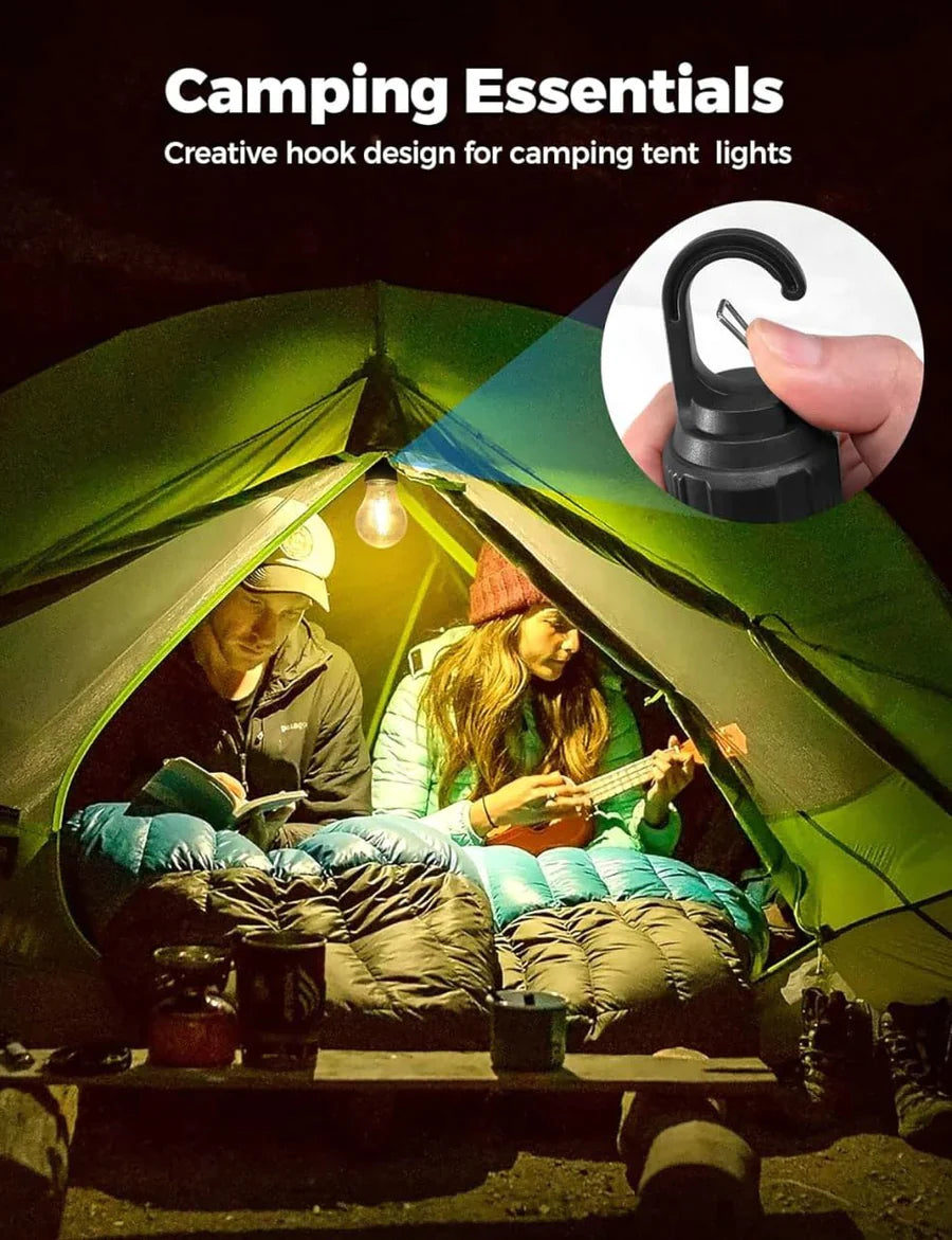078 Camping Light, Hanging Tent Light Bulb with Hook, Dimmable LED Camping Lantern, 3 Lighting Modes