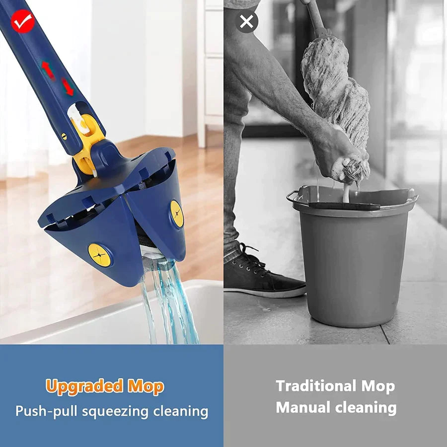 011 360° Rotatable Adjustable Triangle Cleaning Mop with Stainless Steel Long Handle Push-Pull Squeezing Cleaning Mop Dry & Wet Mop Floor Windows Ceiling