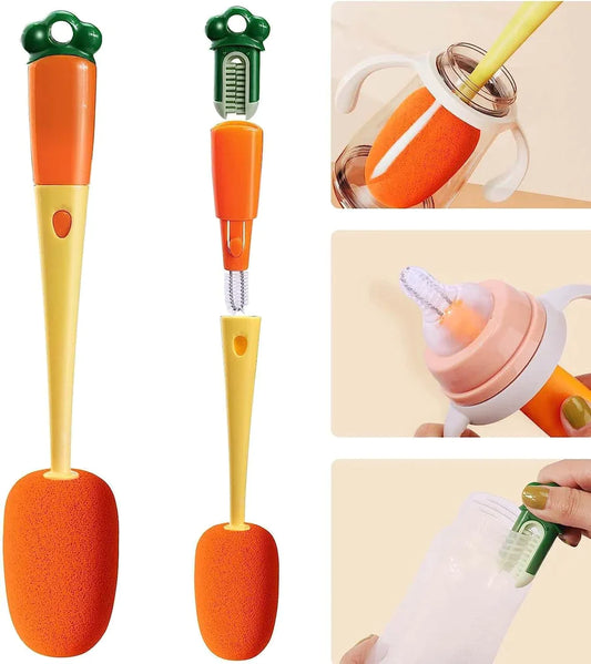020 3 in 1 Multi Bottle Cleaning Brush,Sponge Baby Bottle Brush, Cup Lid Gap Bottle Cleaner Brush Cleaning Brush, Multifunctional Cup Brush with Long Handle for Water Bottles, Tumblers