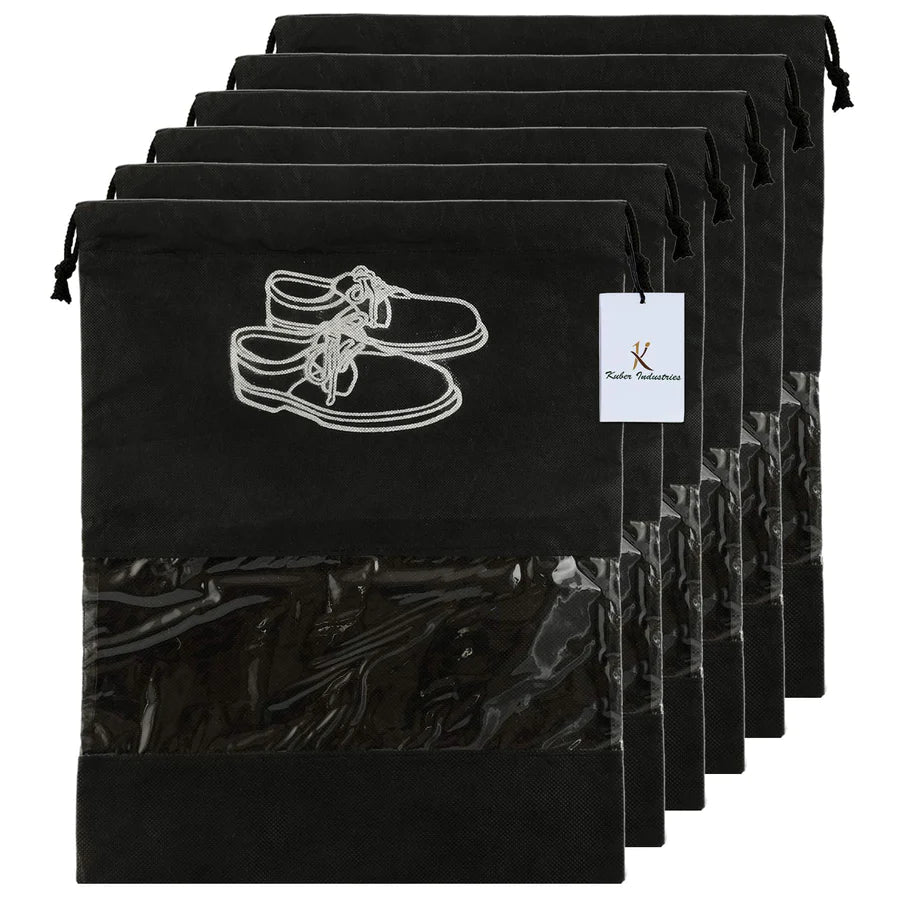 018 (PREMIUM)Shoe Cover/String Bag Organizer|Shoe Print & Non Woven Material|Transparent Window|Size 43 x 30 Cm