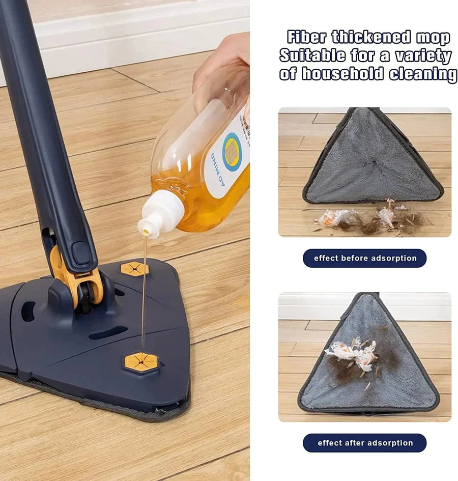 011 360° Rotatable Adjustable Triangle Cleaning Mop with Stainless Steel Long Handle Push-Pull Squeezing Cleaning Mop Dry & Wet Mop Floor Windows Ceiling