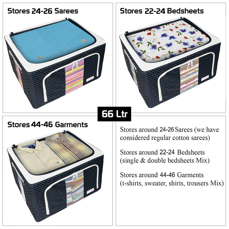 045 (3pc 66LTR.) Storage Box for clothes, Cloth Storage box for wardrobe, cloth organisers storage box, saree boxes for storage Oxford Cloth material