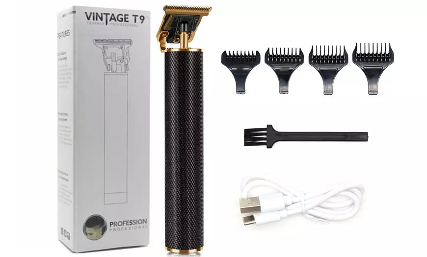 01 Vintage T9 classic Rechargeable Hair Clipper Professional Hair Trimmer For Men | Adjustable Hair Clipper Blade for Trimming and Shaving for close precise cut | Glossy black 90 min runtime